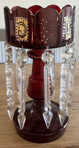 Superb Large Victorian Cranberry Glass Lustre - 35.5cm Tall - Picture 3 of 6