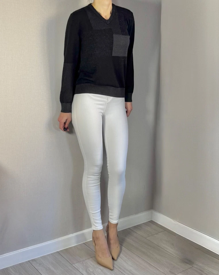 Calvin Klein Italiano Hilo Lana Merino Negro/Gris Natural Suéter Talla M Foto 3 de 4