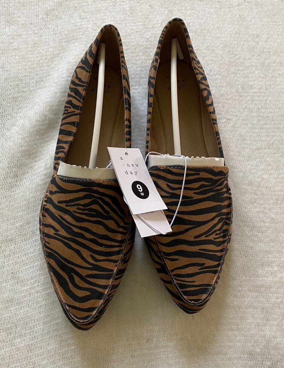 Mocasines para mujer A New Day Micah ancho punta puntiaguda naranja/tigre 9W nuevos en caja