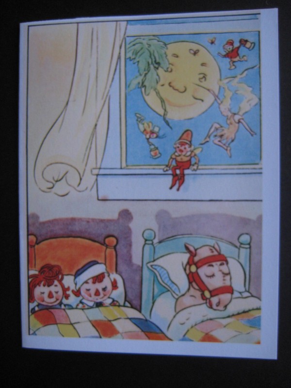 UNUSED vintage notecard Raggedy Ann, Raggedy Andy, Camel Sleeping, Blank Inside