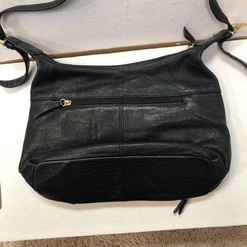 Stone Mountain Black Leather Handbag Gold Buckles And Accents. - Picture 5 of 12
