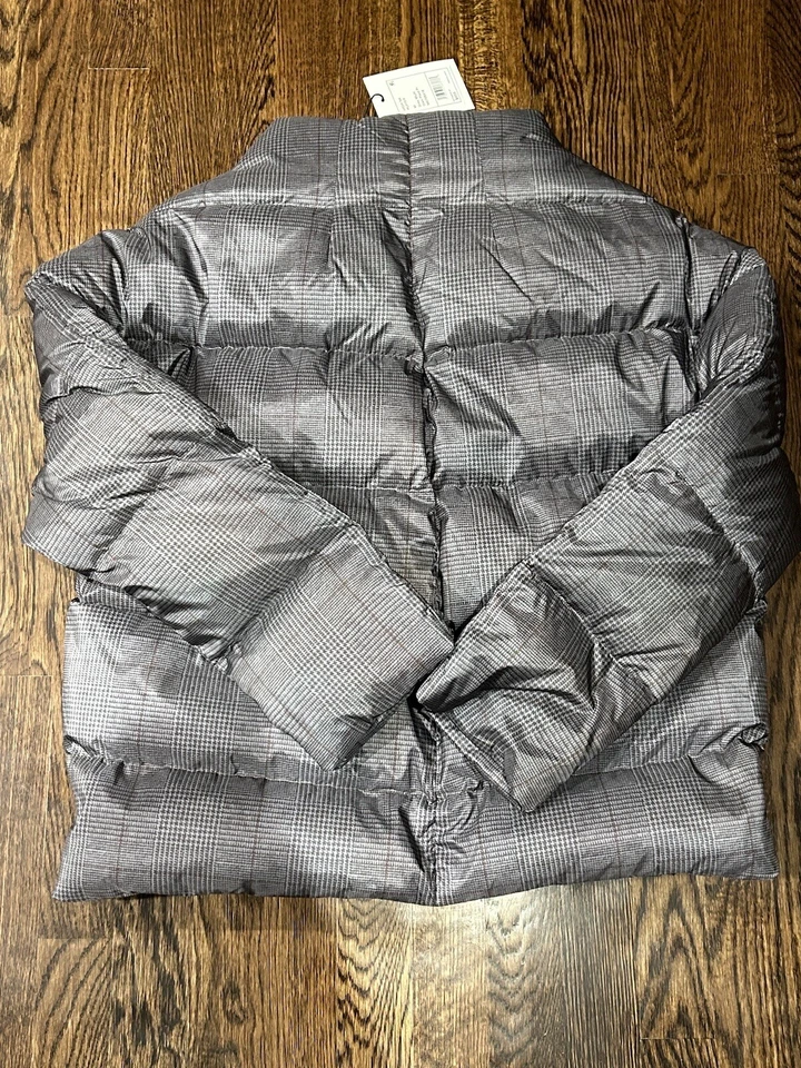 $455 Theory Glen PLAID High Neck DOWN Jacket PUFFER Women Medium Grey Multi - Image 4 of 4