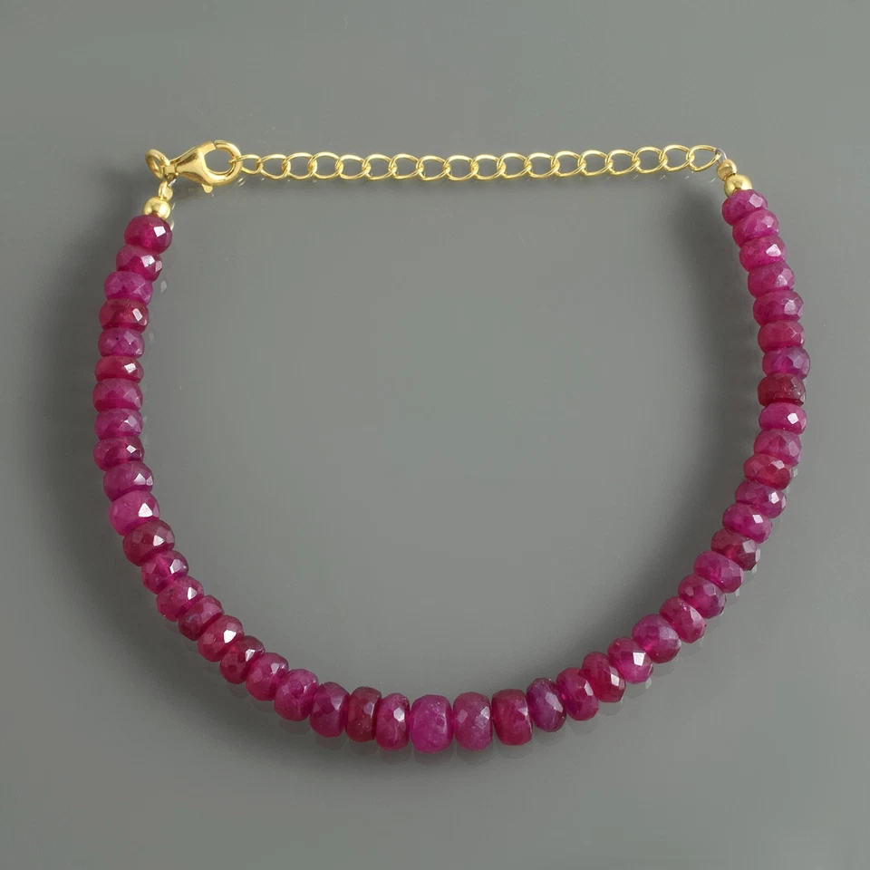 Top-Quality Ruby 5mm Beads Bracelet with Exquisite Handcrafted 925 Silver Chain - Image 2 of 4