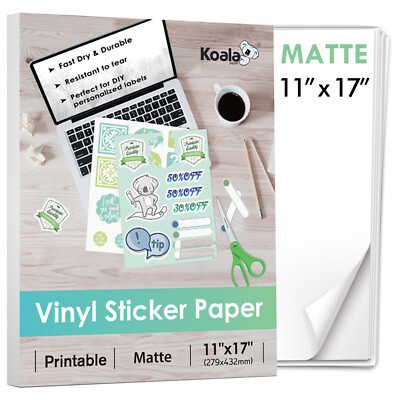 Koala Printable Vinyl Sticker Paper 11x17 30 Sheet Matte Waterproof Inkjet Laser