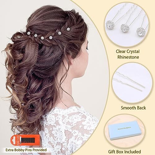 Braut Haarnadeln 6er Set Haarnadeln Style mit glitzernden Strasssteinen für Silber - Bild 2 von 6