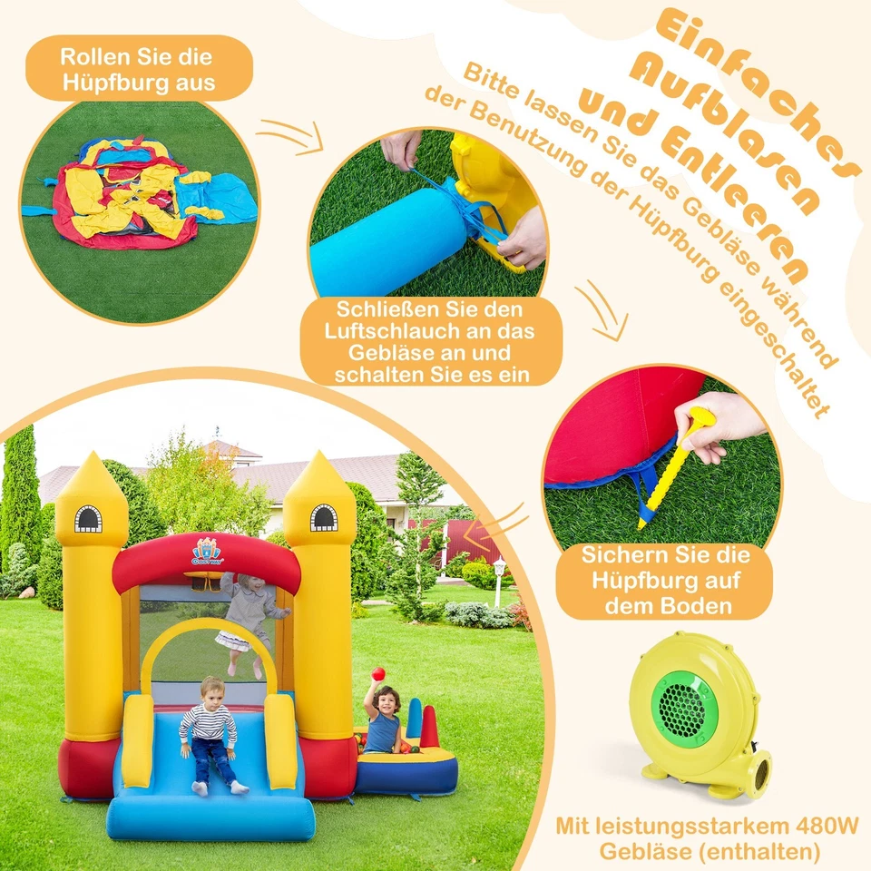 Aufblasbare Hüpfburg mit Gebläse & Rutsche Spielburg Springburg - Bild 4 von 4