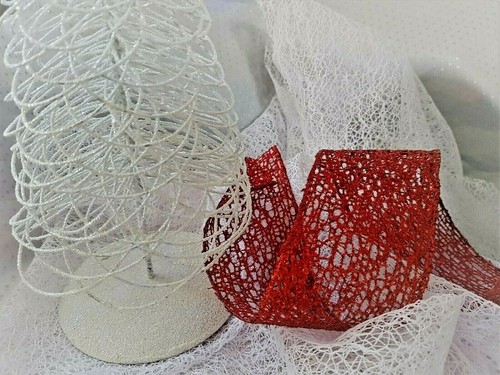 Putting on the GLITZY RITZY Red Mesh Christmas - Luxury Wire Edge Ribbon 63mm - Picture 6 of 6