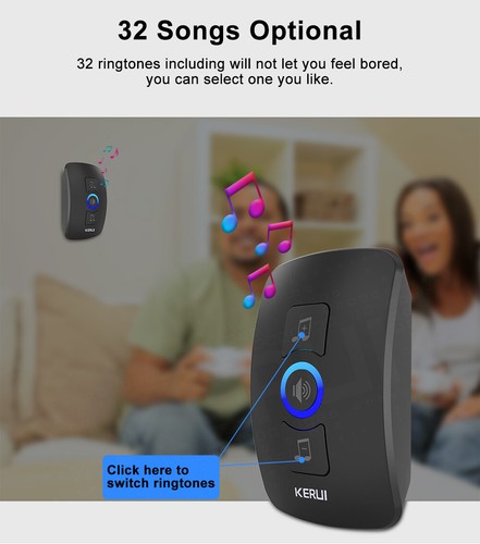 Wireless Door Bells Waterproof Long Range Plug in Home Cordless Doorbell 32Chime - Picture 13 of 15