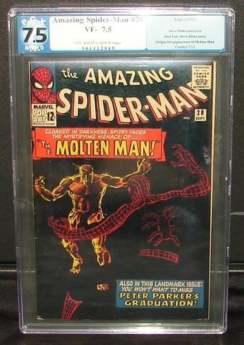 AMAZING SPIDER-MAN #28 VF- 7.5 PGX not CGC KEY ISSUE 1st MOLTEN MAN! Ditko Art - Picture 1 of 2
