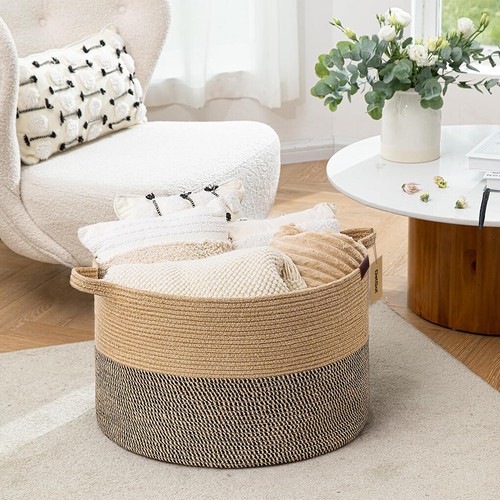 Large Woven Basket Cotton Rope Blanket Storage Laundry Clothes Toy Organizer Pot - Picture 6 of 7