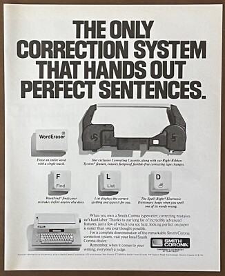 Smith Corona Vintage PRINT AD Correction System That Hands Out Perfect ...