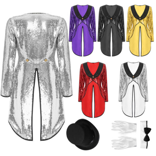Women Sequin Tuxedo Jacket Tailcoat Halloween Magician Costume with Accessories - Picture 2 of 56