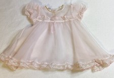 Vintage Jolene Jo Lene Baby Girl Dress Sheer Organza Pink Lace Trim Full Circle