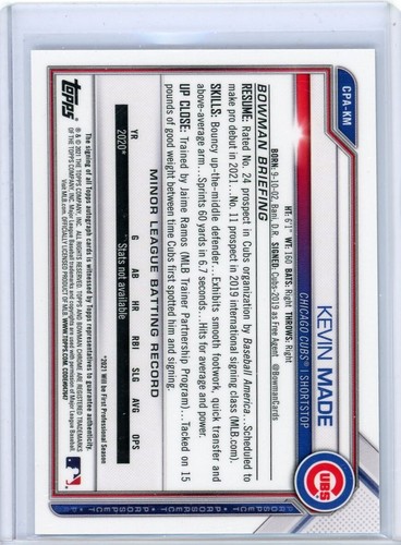2021 Bowman Chrome #CPA-KM Kevin Made 1st RC Prospect Auto Chicago Cubs QTY! - Picture 2 of 2