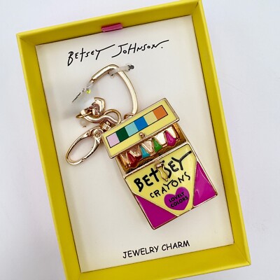 Betsey Johnson Crayon Box Charm Keychain Gold Heart Clip On