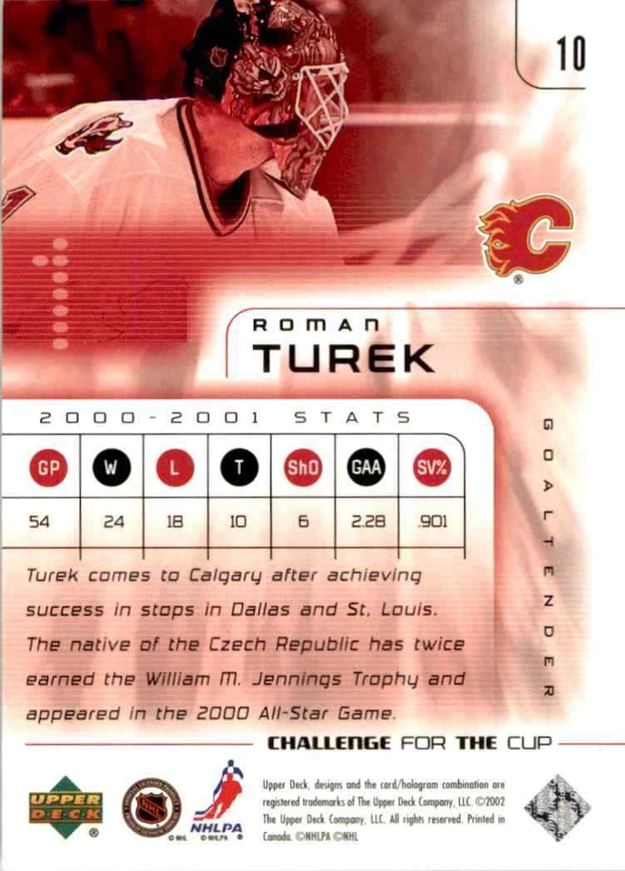 2001-02 Upper Deck Challenge For The Cup Roman Turek #10 - Image 2 of 2