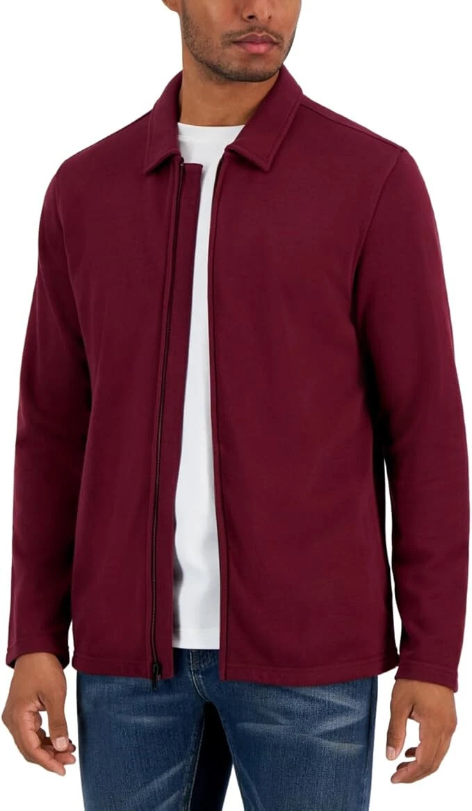 Alfani Zip-Front Harrington Jacket, Maroon Banner, XXL