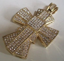 Men's Stone Gold Finish Cross Religious Fashion Dressy Hip Hop Pendant Charm