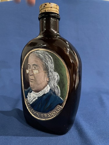 1 jarabe de cabaña de troncos pintado a mano Benjamin Franklin frasco/botella firmada/único en su clase - Imagen 4 de 10
