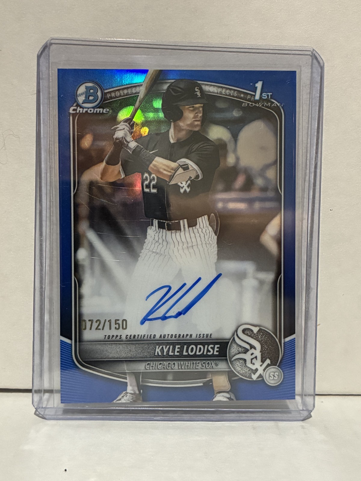 2025 Bowman Chrome Draft Kyle Lodise 1st True Blue Refractor Auto /150 White Sox