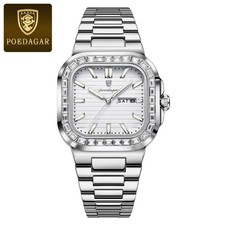 42MM POEDAGAR Quartz Luxury Square Men's Watch Waterproof Stainless Luminous NEW