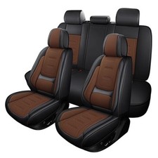 Nappa Leather Car Seat Covers Full Set, Breathable Leather Black Brown