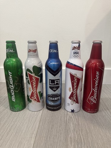 Lot of 5 Budweiser Bud Light Aluminum Bottles Limited Edition LA Kings Olympics