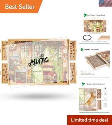 Wooden Jigsaw Puzzle Board with Sliding Drawers - Family Game Night