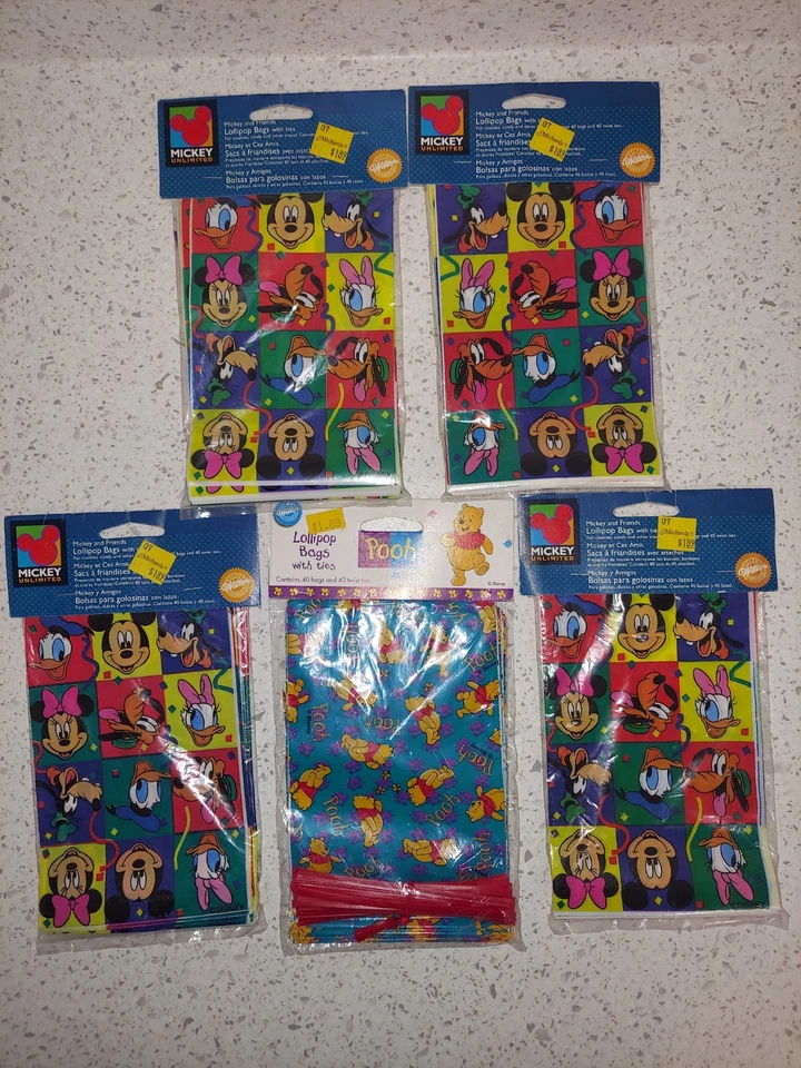MICKEY Unlimited Lollipop Bags W/Ties (4) and POOH Lollipop Bags (1) New Sealed - Image 2 of 4