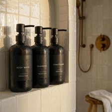 Bathroom Dispenser Set of 3 Luxury Shower Soap Bottles with Pump Labels