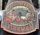 VINTAGE DISTRESSED TIN SIGN - VOLUNTEER FIREMAN ALWAYS READY(15 1/2" X 14 3/4")