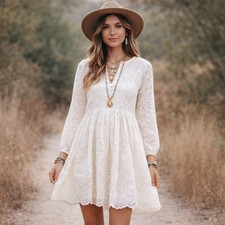 Loft White Eyelet Dress Tiered Swing Dress Size Medium Boho Festival Coquette