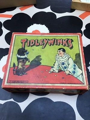 Antikes Chad Valley Tidley Winks Spiel mit Zähler & Bakelit Tasse 1920/30er Jahre