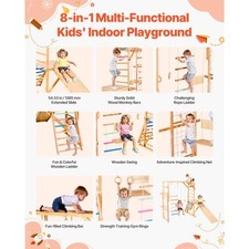 Indoor Playground Jungle Gym, 8-in-1 Wooden Indoor Playground Playset, 220LBS Lo