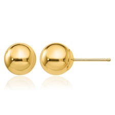 10K Solid Yellow Gold 7mm Ball Stud Earrings