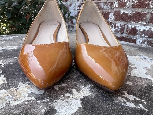 Cole Haan Womens Low Kitten Heel Pointed Toe Patent Leather Pumps Carmel Sz 7B - Picture 2 of 13