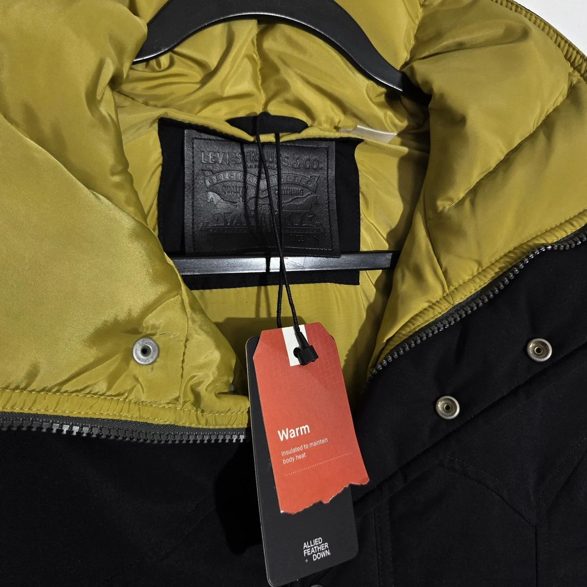 NWT MENS LEVI'S PUFFER JACKET COAT Small Allied Feather Down Black