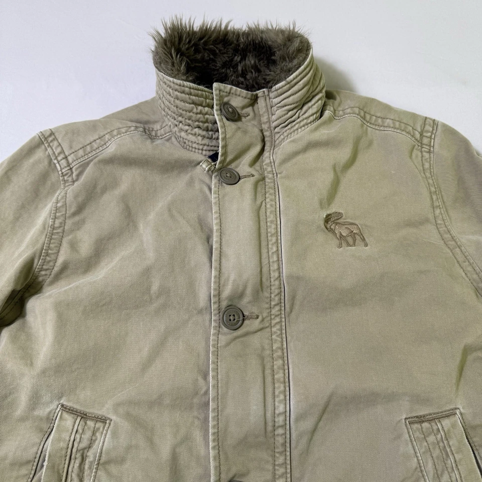 De Colección Abercrombie & Fitch Adirondak Chaqueta Juvenil XL Caqui Imitación Piel Forrada Abrigo Y2K Foto 2 de 4
