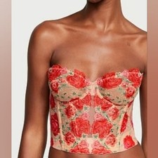 Victoria's Secret  Dream Angels Strapless Floral Embroidery Corset Top Size 32D