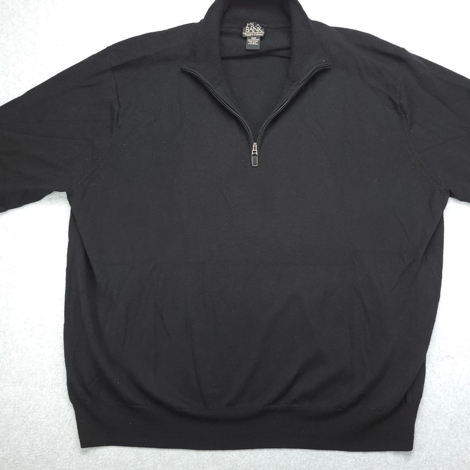 Jos A Bank Traveler Collection Men's 3XB Black 100% Merino Wool 1/4 Zip Sweater - Image 4 of 4