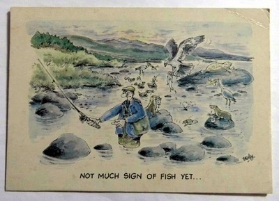 Comic Postkarte - NOCH NICHT VIEL ZEICHEN VON FISCHEN...., Besley, ANGELN (COM3-18)