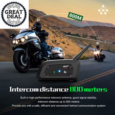 Motorcycle Helmet Bluetooth Walkie Talkie 6 Rider Distance 800m Waterproof IP67