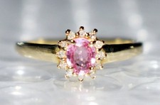 14K Gold Pink Sapphire & Diamond Halo Ring Size N