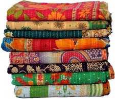 Wholesale Lot of Indian Vintage Kantha Quilt Handmade Throw Reversible Blanke...