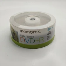 Memorex DVD+R Discs 20 Pk Lightscribe 16x 4.7GB 120min, New Factory Sealed Pk