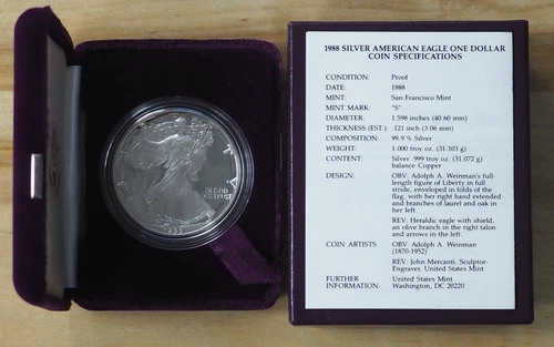 1988-S $1 AMERICAN SILVER PROOF EAGLE w/OGP & COA - FREE SHIPPING!