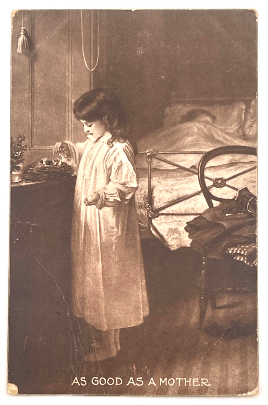 Vintage Sepia Postcard – “As Good As a Mother” – Sheahan’s Famous Picture Series