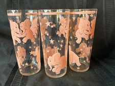 RARE VTG 1950's MCM 3 Set Hazel-Atlas "Dancing Pink Elephant" Glass Barware Set