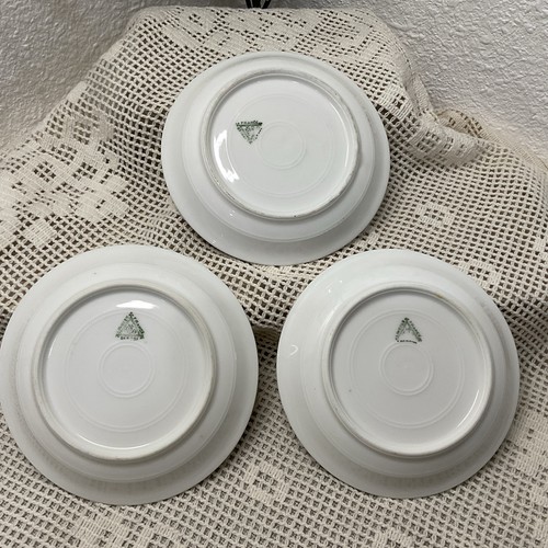 6 VTG Limoge Depose Martin Dessert Cup And Saucers Green Laurel Leaf Gold Band - Picture 12 of 22