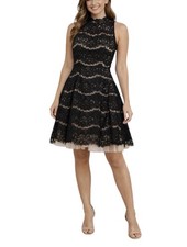 Trixxi Dress Black Lace Overlay Nude Ruffle Sleeveless High Neck Size 11 NWOT